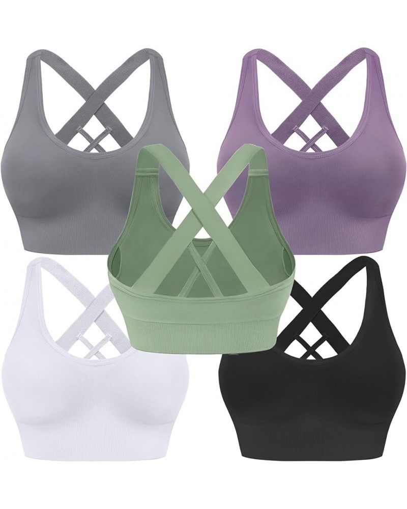 Sports Bra for Women Padded Medium Support Criss Cross Strappy Bras Seamless High Impact Yoga Exercise Athletic Bras ①black W...