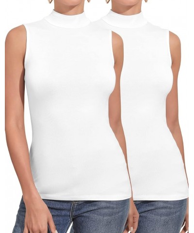 Women's Mock Turtleneck Long Sleeve Sleeveless Pullover Tops Slim Fit Basic T-Shirts Sleeveless 2 pack Modal Sleeveless White...