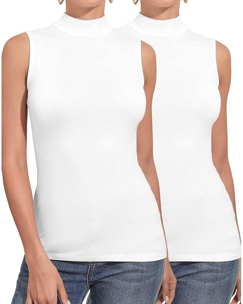 Women's Mock Turtleneck Long Sleeve Sleeveless Pullover Tops Slim Fit Basic T-Shirts Sleeveless 2 pack Modal Sleeveless White...