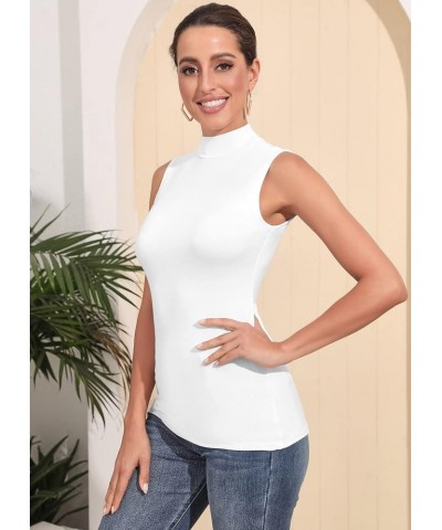 Women's Mock Turtleneck Long Sleeve Sleeveless Pullover Tops Slim Fit Basic T-Shirts Sleeveless 2 pack Modal Sleeveless White...