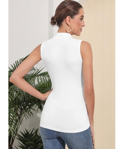 Women's Mock Turtleneck Long Sleeve Sleeveless Pullover Tops Slim Fit Basic T-Shirts Sleeveless 2 pack Modal Sleeveless White...