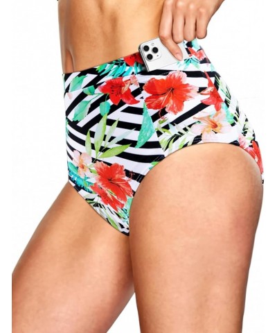 Women's High Waisted Bikini Bottom Full Coverage Tummy Control Swimusuit Bottom with Pockets Floral $17.39 Swimsuits