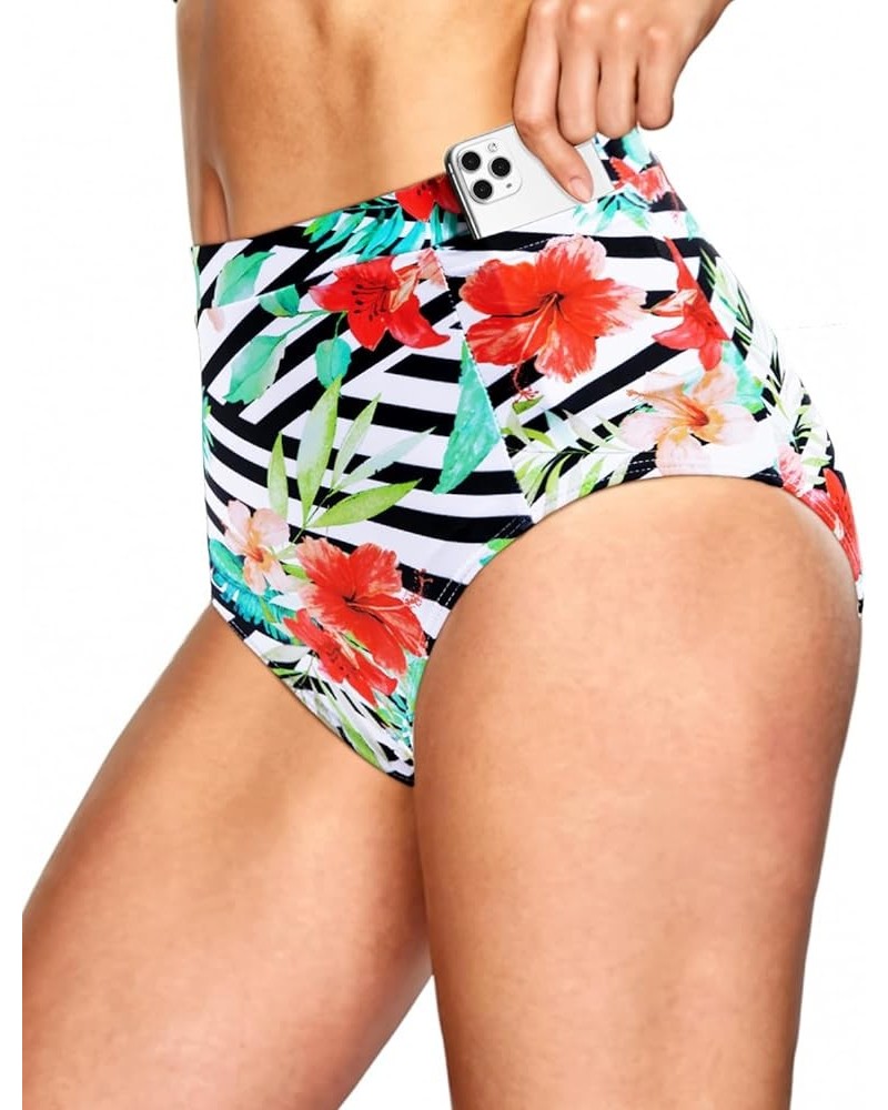 Women's High Waisted Bikini Bottom Full Coverage Tummy Control Swimusuit Bottom with Pockets Floral $17.39 Swimsuits