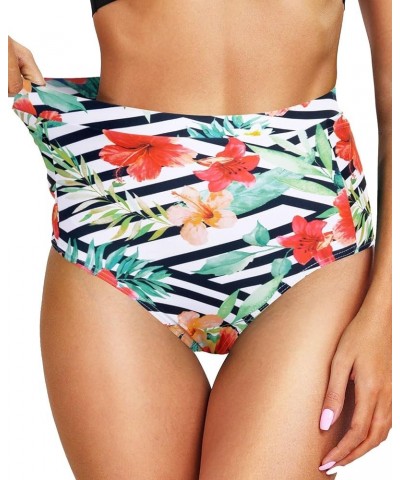 Women's High Waisted Bikini Bottom Full Coverage Tummy Control Swimusuit Bottom with Pockets Floral $17.39 Swimsuits