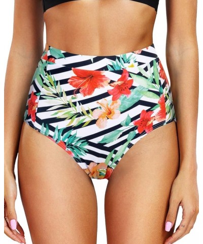 Women's High Waisted Bikini Bottom Full Coverage Tummy Control Swimusuit Bottom with Pockets Floral $17.39 Swimsuits