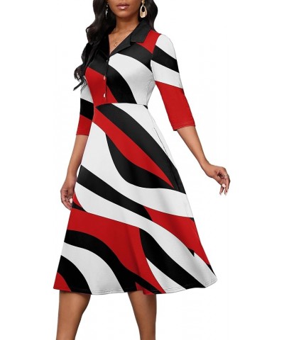 Women's Dress 3/4 Sleeves V Neck Cocktail Party Midi Dress High Waisted 2024 Formal Dress with Pocket Red & Black Stripes $21...