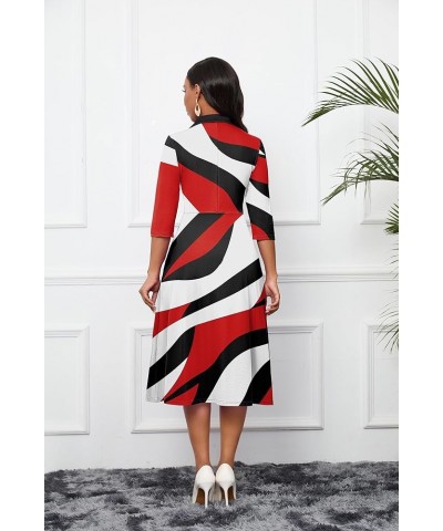 Women's Dress 3/4 Sleeves V Neck Cocktail Party Midi Dress High Waisted 2024 Formal Dress with Pocket Red & Black Stripes $21...