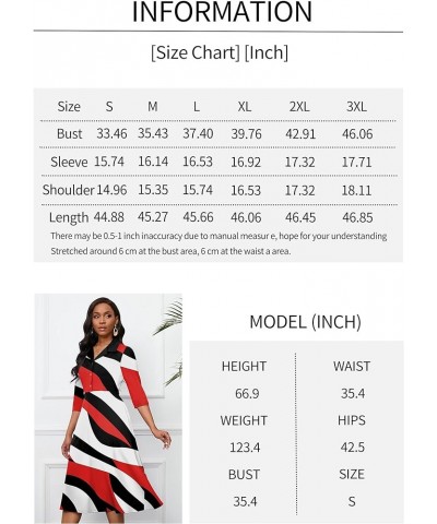 Women's Dress 3/4 Sleeves V Neck Cocktail Party Midi Dress High Waisted 2024 Formal Dress with Pocket Red & Black Stripes $21...