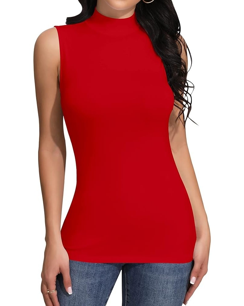 Women’s Long Sleeve Sleeveless Mock Turtle Neck Tops Basic Stretchy Fitted Underwear Layer Tee Shirts Sleeveless Sleeveless R...