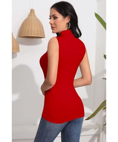 Women’s Long Sleeve Sleeveless Mock Turtle Neck Tops Basic Stretchy Fitted Underwear Layer Tee Shirts Sleeveless Sleeveless R...