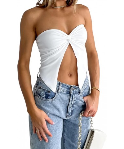 Women Sexy Strapless Tube Crop Tops Y2K Slim Fit Sleeveless Tank Vest Bustier Summer Streetwear Party Club B1 White $6.23 Tanks