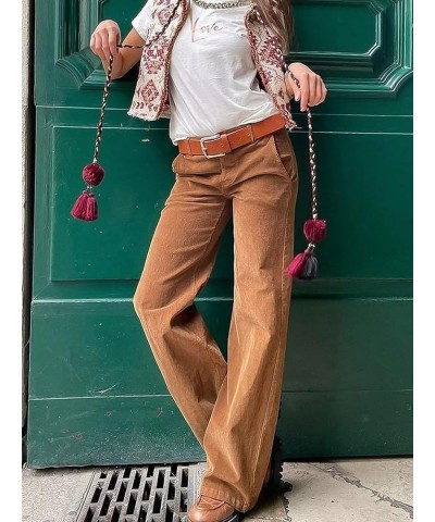 Women's Wide Leg Pants Mid Waist Flare Jeans for Women Straight Leg Dress Pants Light Brown $24.75 Pants