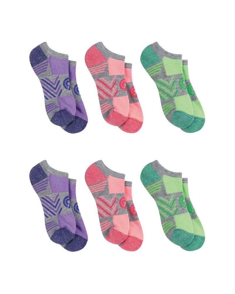 Women's No Show Sock Gray With Green, Pink Or Purple Accent $14.36 Activewear