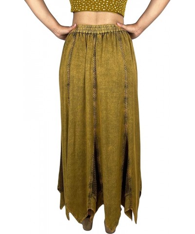 Women's Bohemian Peasant Embroidered Long Flared Hem Stone Washed Maxi Skirt Regular Plus Size 2X 3X Old Gold $33.58 Skirts