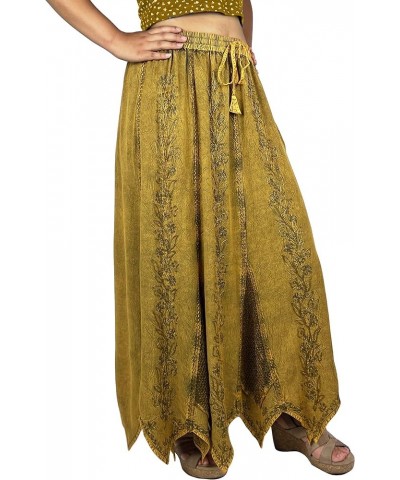 Women's Bohemian Peasant Embroidered Long Flared Hem Stone Washed Maxi Skirt Regular Plus Size 2X 3X Old Gold $33.58 Skirts