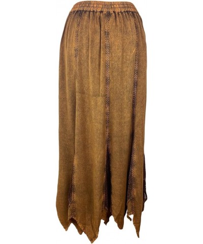 Women's Bohemian Peasant Embroidered Long Flared Hem Stone Washed Maxi Skirt Regular Plus Size 2X 3X Old Gold $33.58 Skirts