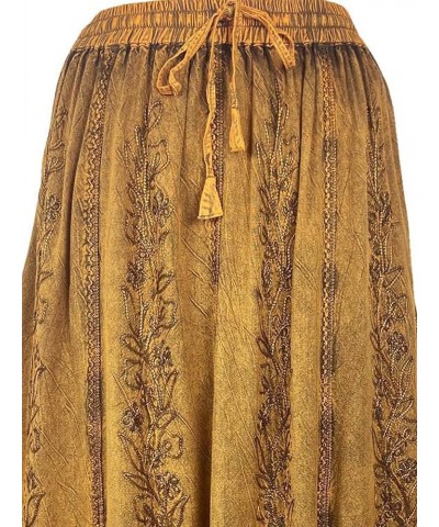 Women's Bohemian Peasant Embroidered Long Flared Hem Stone Washed Maxi Skirt Regular Plus Size 2X 3X Old Gold $33.58 Skirts