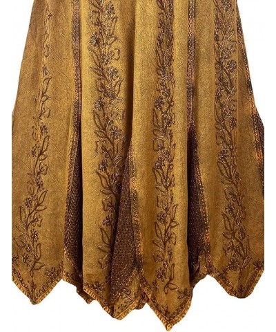 Women's Bohemian Peasant Embroidered Long Flared Hem Stone Washed Maxi Skirt Regular Plus Size 2X 3X Old Gold $33.58 Skirts