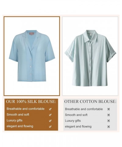 Silk Blouse for Women Button Down Shirts: Women's Short Sleeve Elegant Shirt 100% Pure Silk Casual Tops Summer Luxury Blouses...