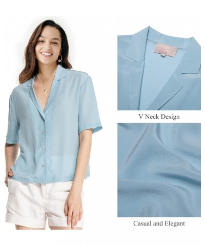 Silk Blouse for Women Button Down Shirts: Women's Short Sleeve Elegant Shirt 100% Pure Silk Casual Tops Summer Luxury Blouses...