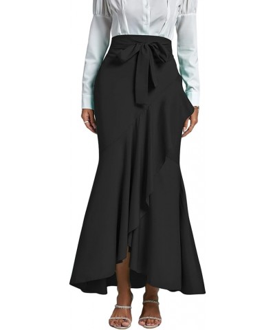 Women's Tie Waist Ruffle Wrap Mermaid Fishtail Hem High Waist Long Maxi Skirt Black $13.44 Skirts