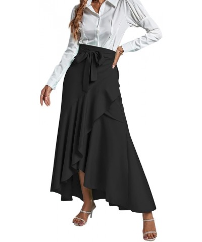 Women's Tie Waist Ruffle Wrap Mermaid Fishtail Hem High Waist Long Maxi Skirt Black $13.44 Skirts