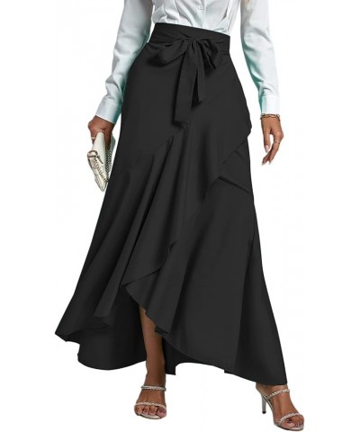 Women's Tie Waist Ruffle Wrap Mermaid Fishtail Hem High Waist Long Maxi Skirt Black $13.44 Skirts