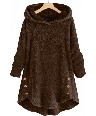 Winter Coats for Women 2023 Trendy Causal Cute Sherpa Jackets Fuzzy Fleece Long Sleeve Coats Button Down Hoodies 05-brown $13...