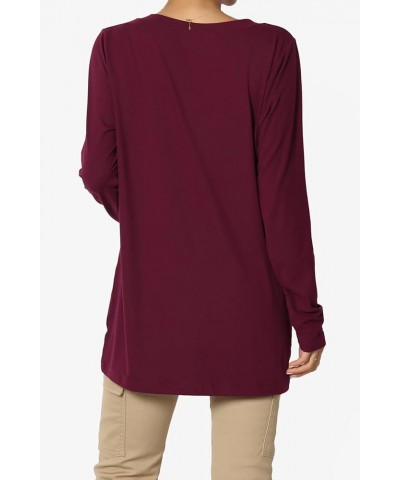 Women's Ultra Soft Jersey Chest Pocket Loose Fit Long T-Shirt Long Sleeve Tee Microfiber Dark Burgundy $13.91 Tops