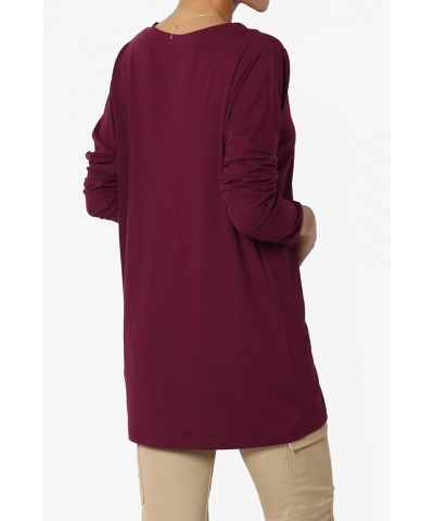 Women's Ultra Soft Jersey Chest Pocket Loose Fit Long T-Shirt Long Sleeve Tee Microfiber Dark Burgundy $13.91 Tops