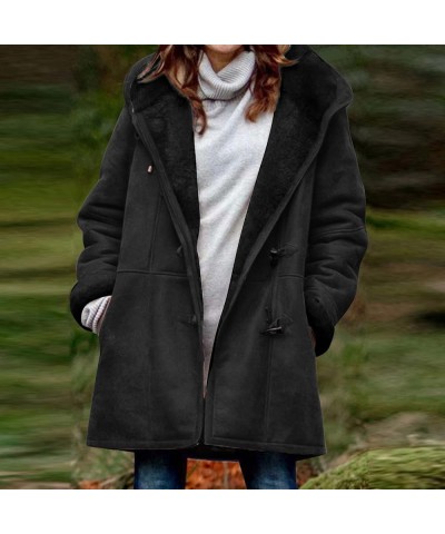 Winter Trench Coats for Women Long Length Parka Warm 2023 Trendy Plus Size Puffer Jacket Fleece Hooded Windbreaker A-dark Gra...