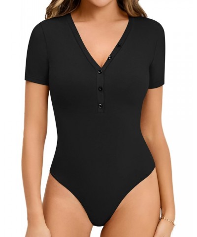 Bodysuits for Women Short Sleeve Bodysuit Button-Design V Neck Body Suit Bodysuit Tops Going Out (Black, XX-Large) $14.99 Bod...