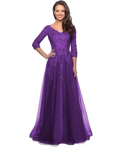 Women's Lace Mother of The Bride Dresses with Pockets Long Sleeve Formal Dress for Wedding Tulle Evening Gown Purple $40.49 D...