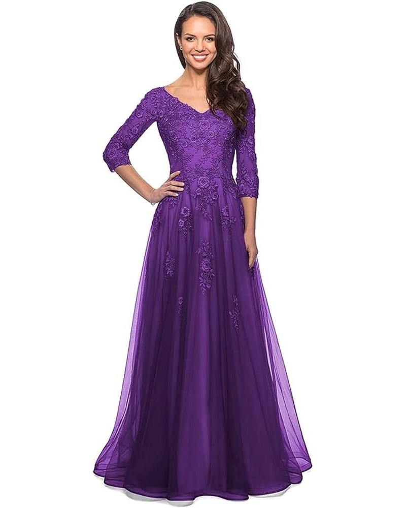 Women's Lace Mother of The Bride Dresses with Pockets Long Sleeve Formal Dress for Wedding Tulle Evening Gown Purple $40.49 D...