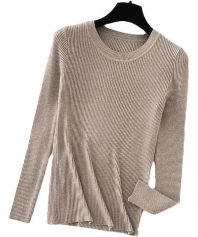 Women Pullover Slim O-Neck Warm Knitted Sweaters Jumper Khaki $21.44 Sweaters