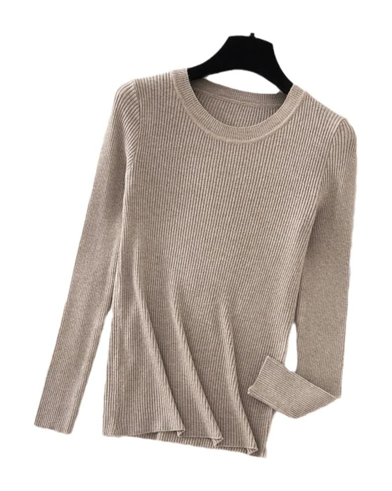 Women Pullover Slim O-Neck Warm Knitted Sweaters Jumper Khaki $21.44 Sweaters