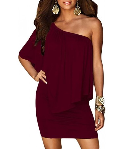 Womens Off Shoulder Ruffles Nigh Club Bodycon Mini Dress Burgundy $19.94 Dresses