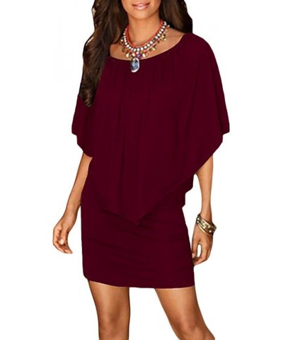 Womens Off Shoulder Ruffles Nigh Club Bodycon Mini Dress Burgundy $19.94 Dresses