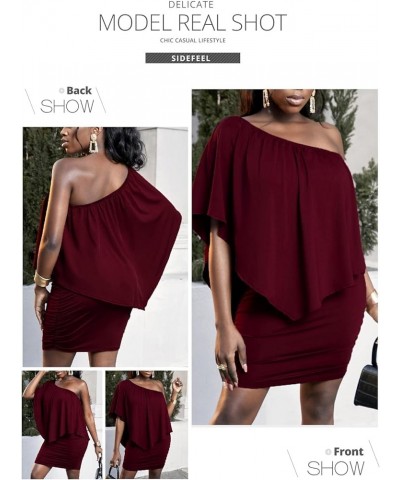 Womens Off Shoulder Ruffles Nigh Club Bodycon Mini Dress Burgundy $19.94 Dresses