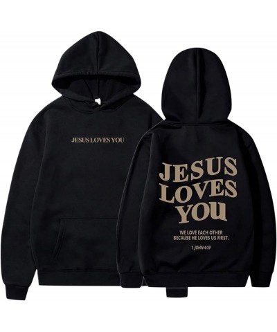 Jesus Loves You Hoodie Christian Sweatshirt Jesus Gifts Pullover Tops Streetwear Gift Y2K Clothes Black $12.38 Hoodies & Swea...