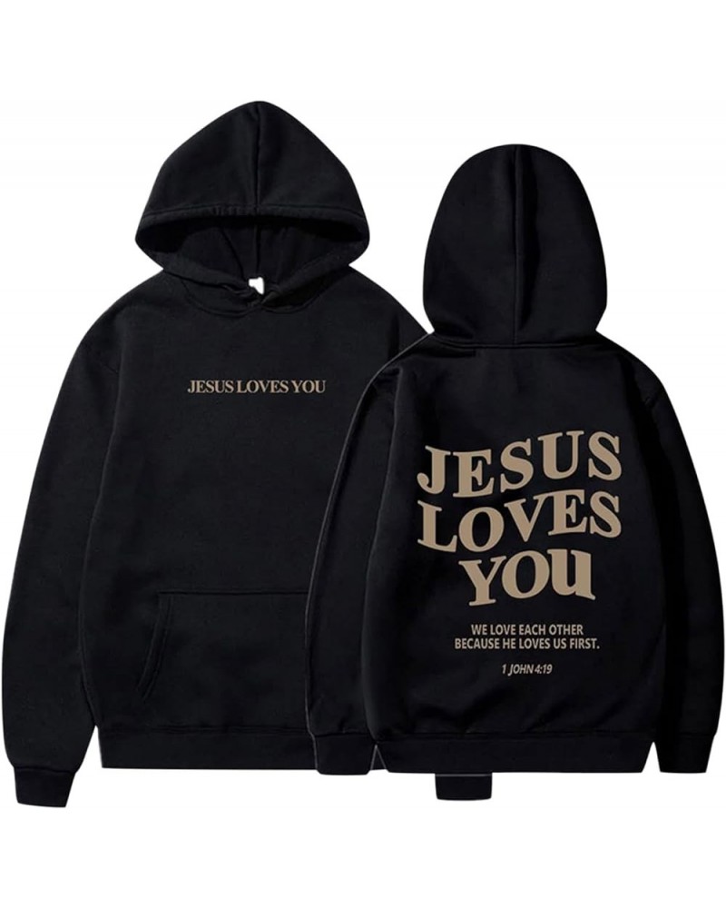 Jesus Loves You Hoodie Christian Sweatshirt Jesus Gifts Pullover Tops Streetwear Gift Y2K Clothes Black $12.38 Hoodies & Swea...