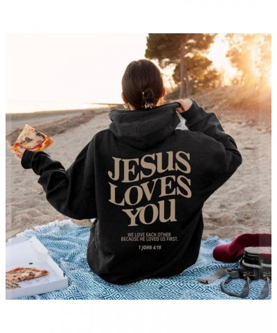 Jesus Loves You Hoodie Christian Sweatshirt Jesus Gifts Pullover Tops Streetwear Gift Y2K Clothes Black $12.38 Hoodies & Swea...