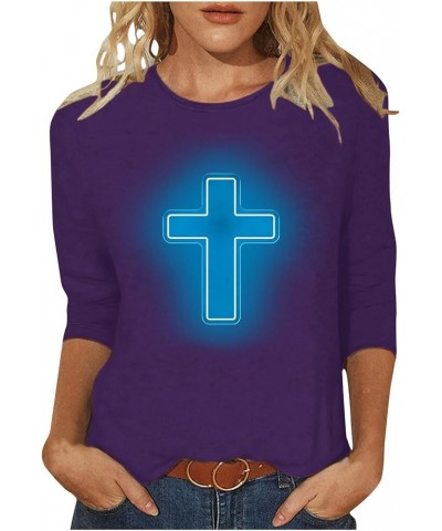 Happy Easter Shirts for Women Christian Cross Graphic 3/4 Sleeve Tops Spring Crewneck Blouse Tees Religious Gift Tunic Tshirt...