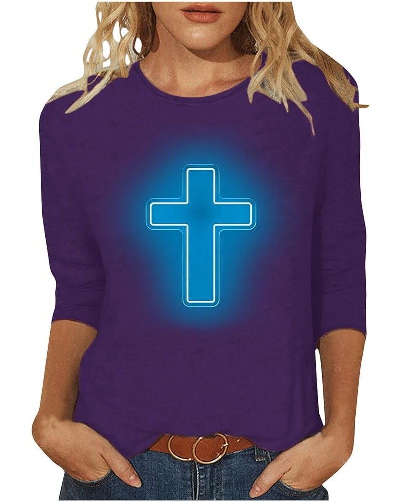 Happy Easter Shirts for Women Christian Cross Graphic 3/4 Sleeve Tops Spring Crewneck Blouse Tees Religious Gift Tunic Tshirt...