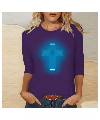 Happy Easter Shirts for Women Christian Cross Graphic 3/4 Sleeve Tops Spring Crewneck Blouse Tees Religious Gift Tunic Tshirt...