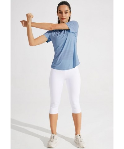 Women's Workout T Shirts Short Sleeve Gym Running Athletic Tops Quck Dry Crewneck Yoga Shirts 01-blue $11.99 Activewear