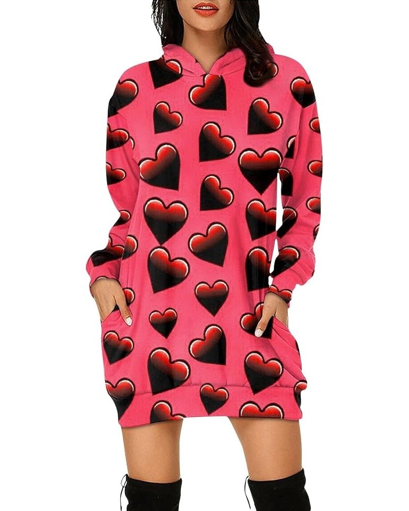 Women's Hooded Sweatshirt Lightweight Long Sleeve Pullover Heart Print Hoodie Dress with Pockets Pink $8.82 Hoodies & Sweatsh...