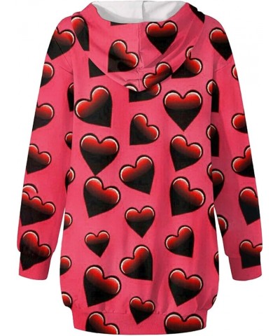 Women's Hooded Sweatshirt Lightweight Long Sleeve Pullover Heart Print Hoodie Dress with Pockets Pink $8.82 Hoodies & Sweatsh...