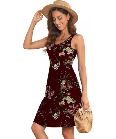 Women Summer Casual Sleeveless Midi Plain Pleated Tank Vest Dresses S-3XL 2-flower Red $14.74 Swimsuits