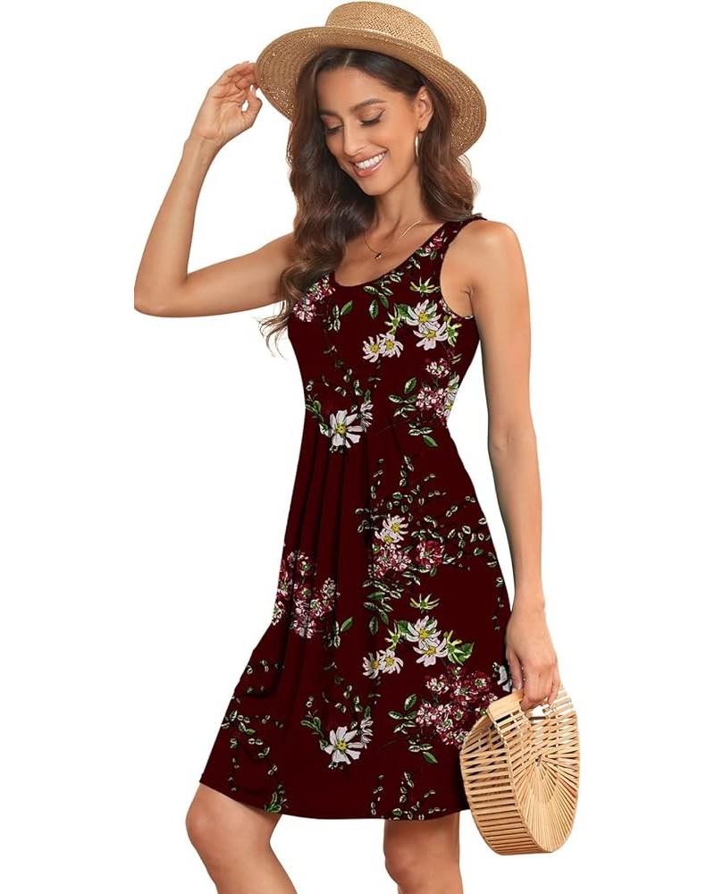 Women Summer Casual Sleeveless Midi Plain Pleated Tank Vest Dresses S-3XL 2-flower Red $14.74 Swimsuits